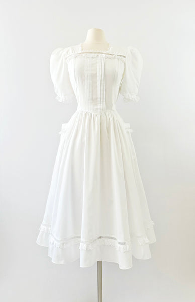 GUNNE SAX Vintage 1970s Prairie Crossover-back  Dress in White