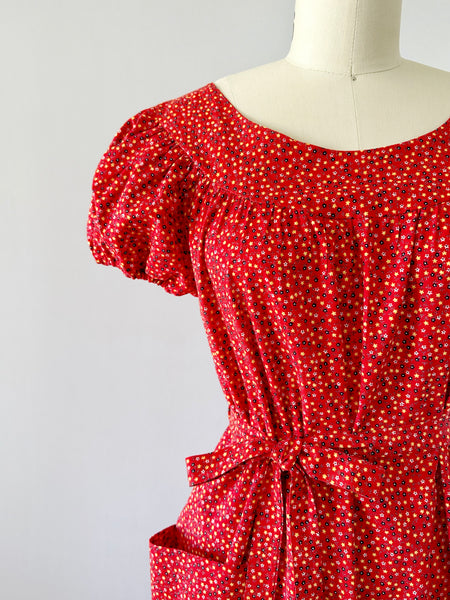 1960s Joseph Magnin Red Flower Print Vintage Maxi Dress