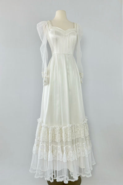 Vintage Gunne Sax Mesh Tulle Gown, c.1970s