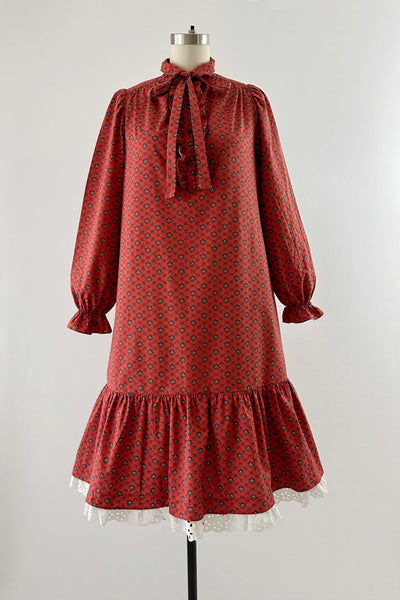 Vintage 1970s belted ruffled tiered floral-print midi dress