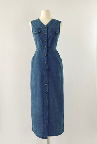1990s Vintage Striped Denim maxi dress