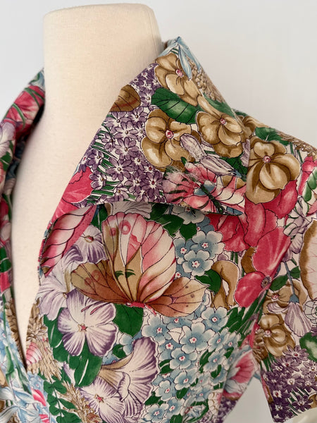 1970s Floral & Butterflies Hostess Maxi Dress