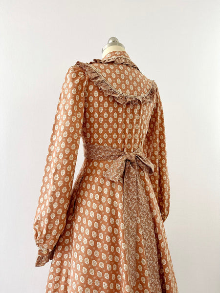 GUNNE SAX Vintage 1970s Tree-print ruffled cotton midi dress