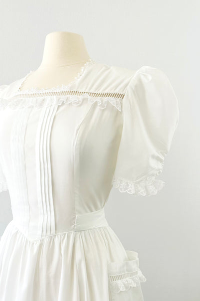 GUNNE SAX Vintage 1970s Prairie Crossover-back  Dress in White