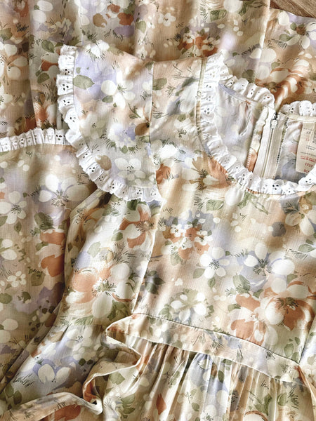 1970s Vintage floral-print rayon-blend midi dress