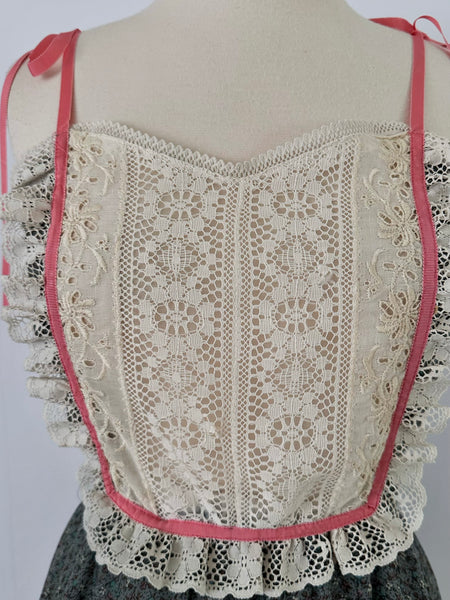 1970s Sage Floral &  Ivory Lace Sundress