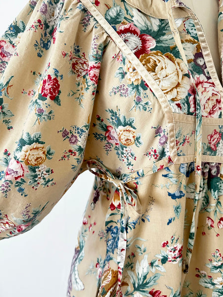 1970s Warm Sand Floral Prairie Dress