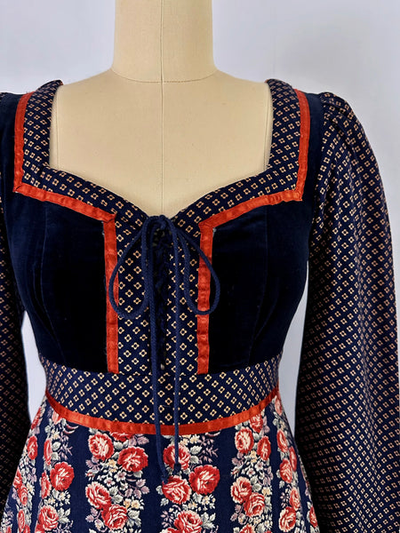 1970s Gunne Sax Cabbage Rose Cotton Dress