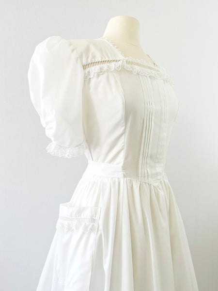 GUNNE SAX Vintage 1970s Prairie Crossover-back  Dress in White