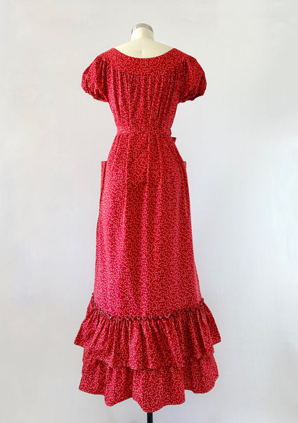 1960s Joseph Magnin Red Flower Print Vintage Maxi Dress