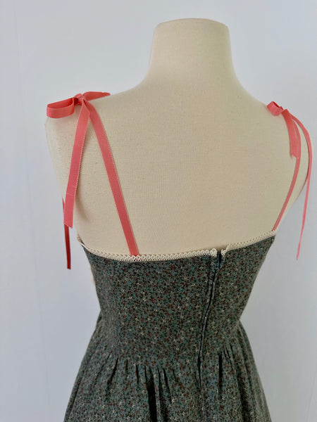 1970s Sage Floral &  Ivory Lace Sundress