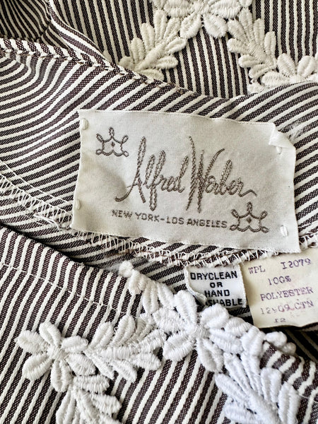 Rare 1960s Alfred Werber Keyhole Back Maxi Dress | Gray & White Stripe