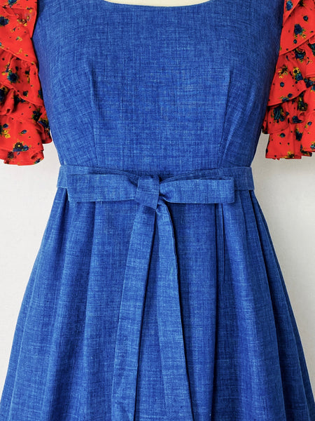1970s Ruffled Denim Dress