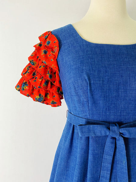 1970s Ruffled Denim Dress