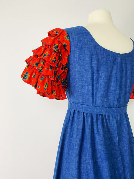 1970s Ruffled Denim Dress