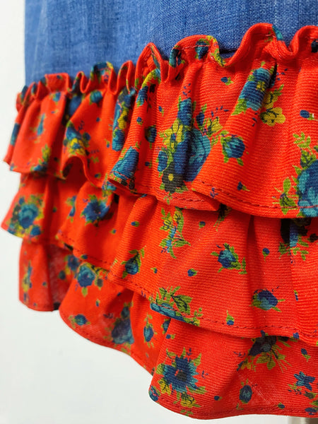 1970s Ruffled Denim Dress
