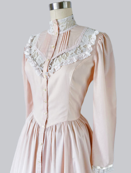 1980s Gunne Sax Blush Pink Midi Dress