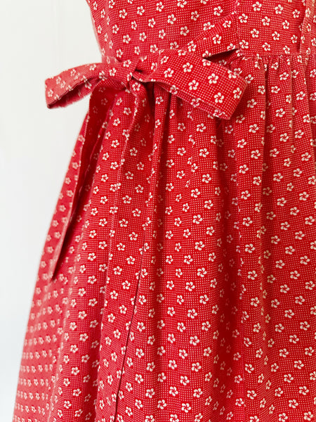 1970s Candi Jones Crimson Calico Prairie Dress