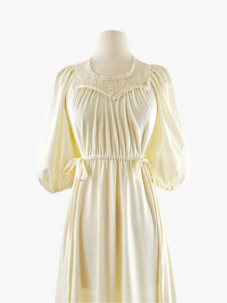 1970s Lace Yoke Tiered Maxi Dress