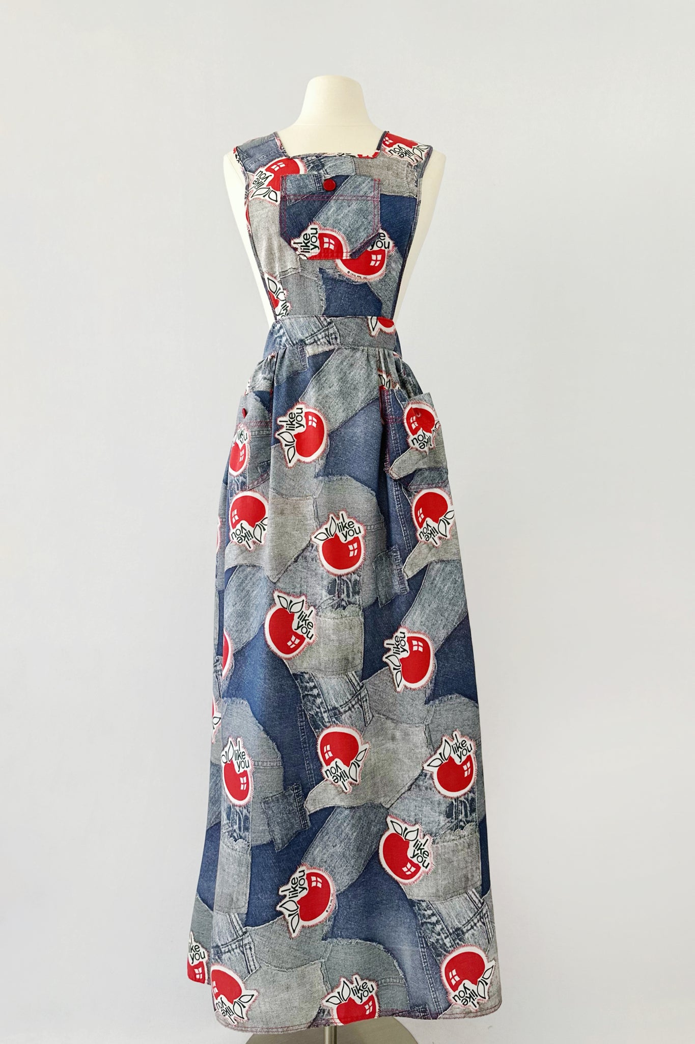 Vintage denim print pinafore dress