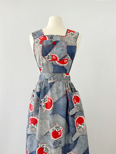 Vintage denim print pinafore dress
