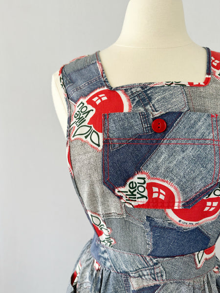 Vintage denim print pinafore dress