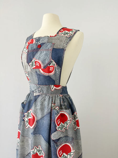 Vintage denim print pinafore dress