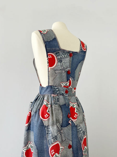 Vintage denim print pinafore dress