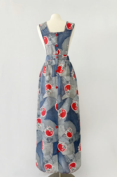 Vintage denim print pinafore dress