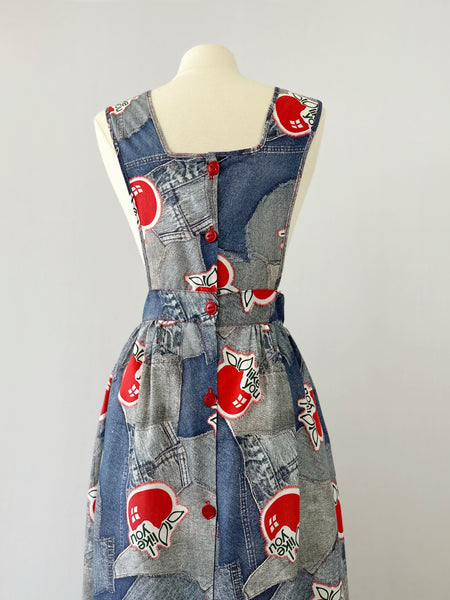 Vintage denim print pinafore dress