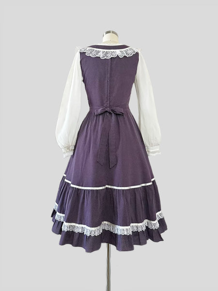 1970s Gunne Sax Polka Dot Lace-Up Prairie Dress