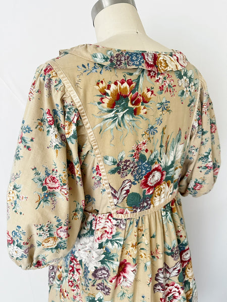 1970s Warm Sand Floral Prairie Dress