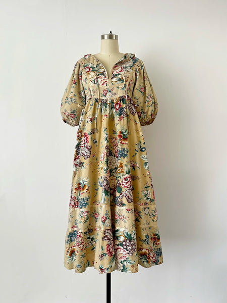1970s Warm Sand Floral Prairie Dress