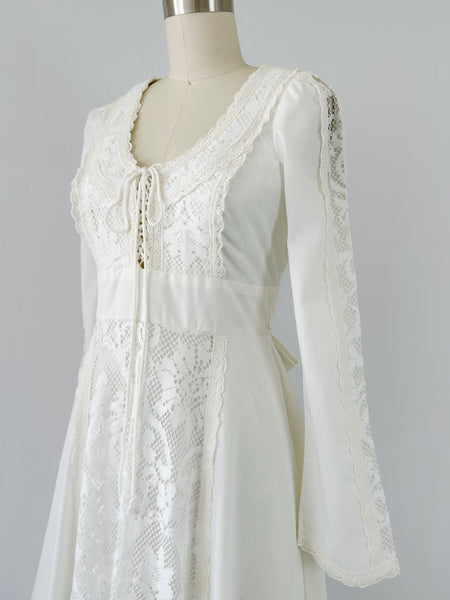 GUNNE SAX Vintage | 1970s Lace Panel White Popplin Dress