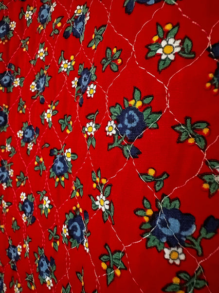 1970s Lanz Original Red Floral Quilted Maxi Dress