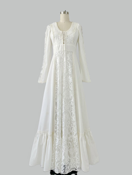 GUNNE SAX Vintage | 1970s Lace Panel White Popplin Dress