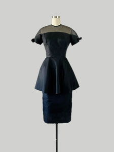 1950s Black Peplum Dress