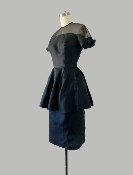 1950s Black Peplum Dress