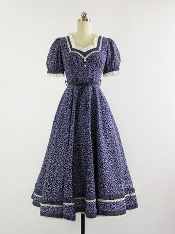 GUNNE SAX Vintage| 1970s Blue Floral  dress