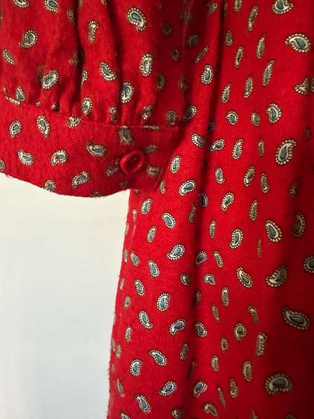 1980s Vintage Petite Lanz Red Paisley Cotton Flannel Dress