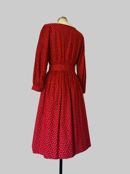 1980s red cotton midi dress