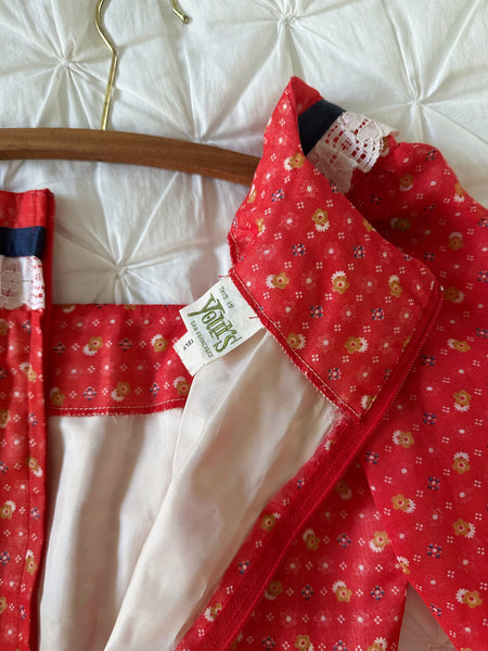 1970s Crimson Red Prairie Western Maxi Dress