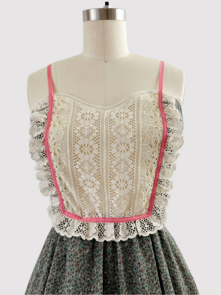 1970s Forest Sage & Lace Sundress