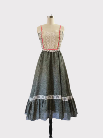 1970s Forest Sage & Lace Sundress