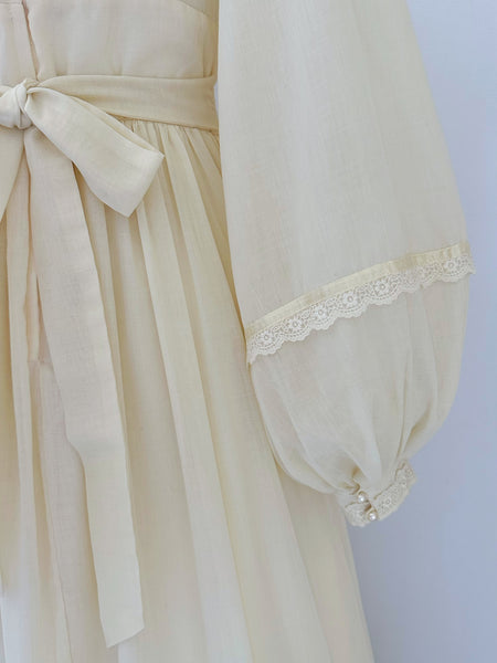 1970s Gunne Sax Ivory Cream Voile Dress