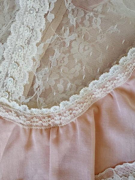 1970s Gunne Sax Dress in Blush Rose & Cream Lace