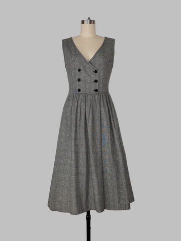 vintge 1980s gray plaid cotton lanz midi dress