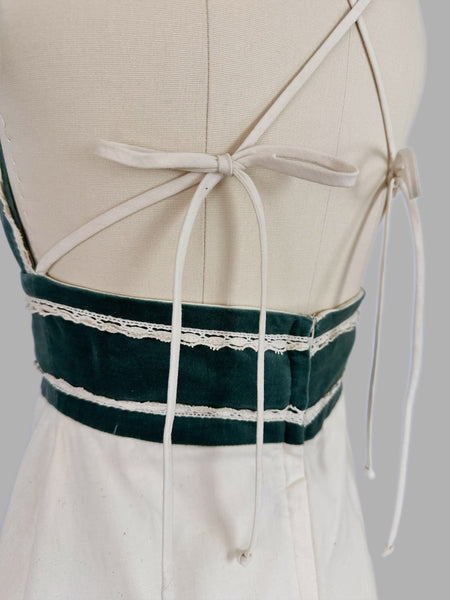 1970s Gunne Sax Cross-Back Velvet Panel Gown