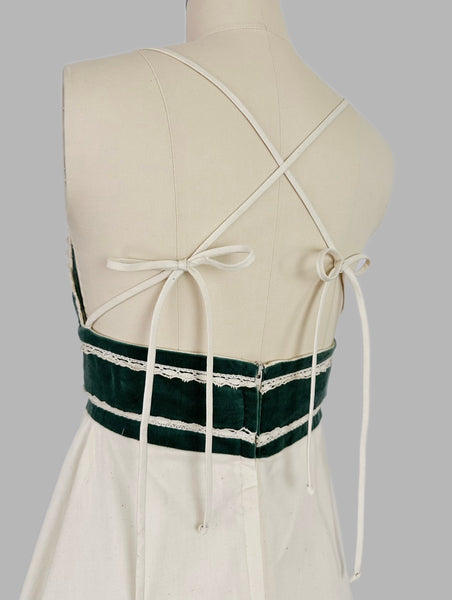 1970s Gunne Sax Cross-Back Velvet Panel Gown