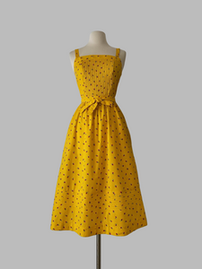 Vintage 1970s Lanz Originals sundress in yellow color with rose print